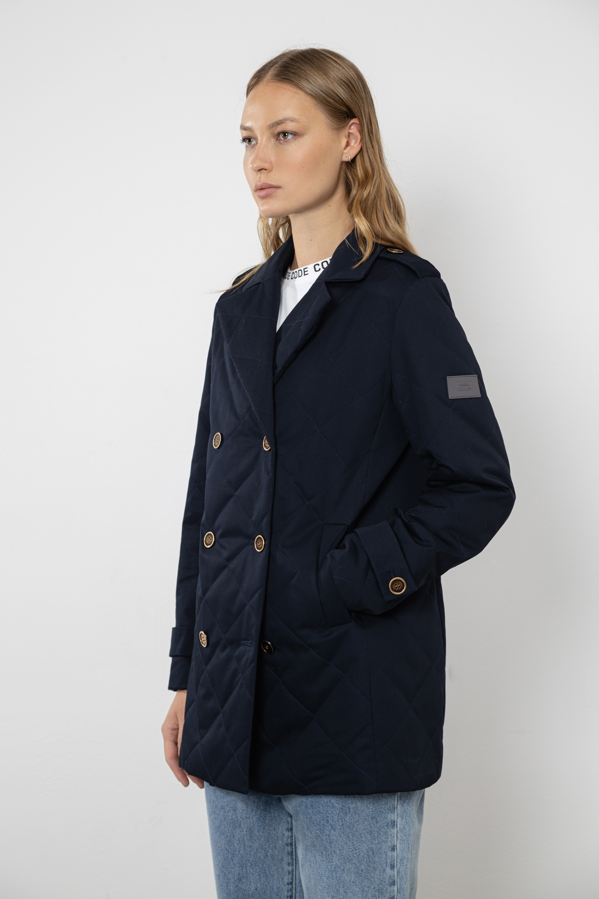 Стеганое пальто , пол женский, цвет синий
