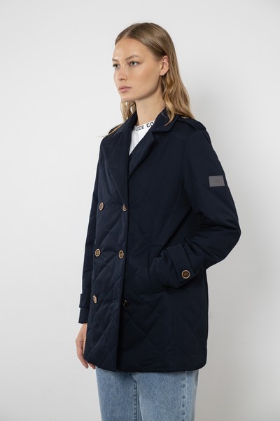 Стеганое пальто , пол женский, цвет синий