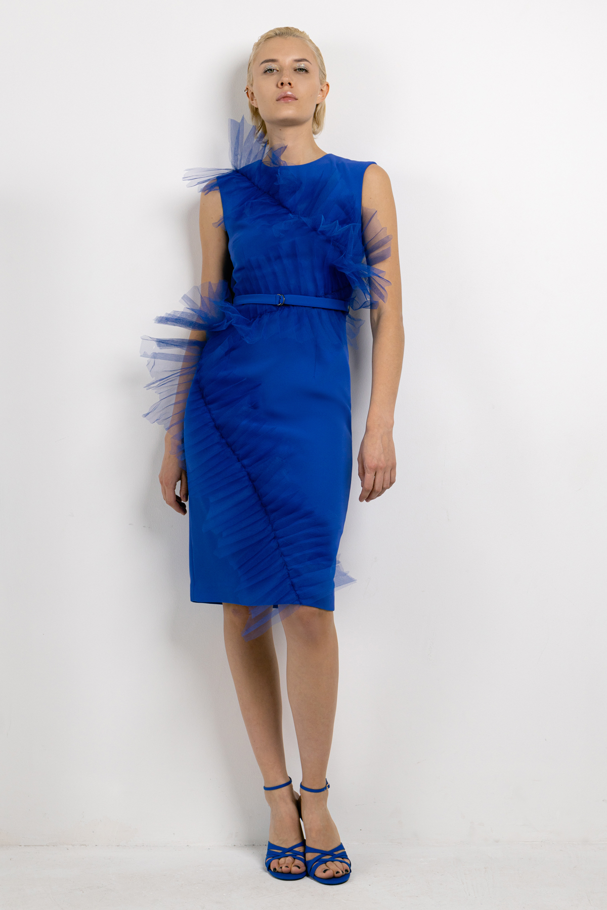 Платье с декором из сетки VASSA&Co, пол женский, цвет синий