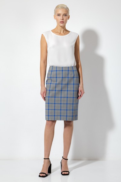 Прямая юбка в клетку VASSA&Co, пол female, цвет синий