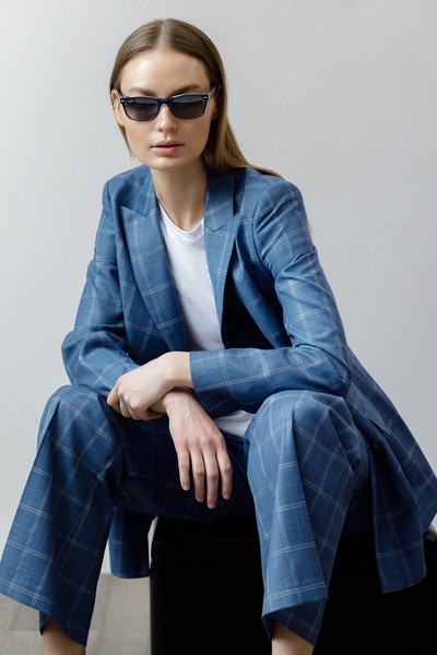 Жакет в клетку VASSA CODE, пол женский, цвет голубой