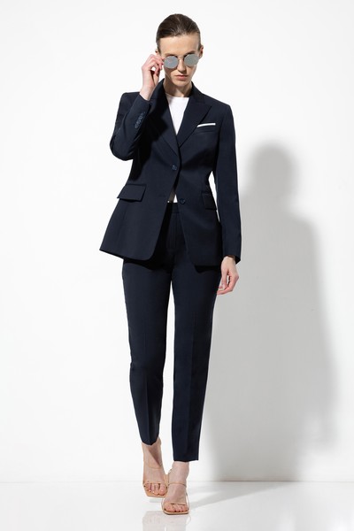 Зауженные брюки из 100% шерсти VASSA&Co, пол женский, цвет синий