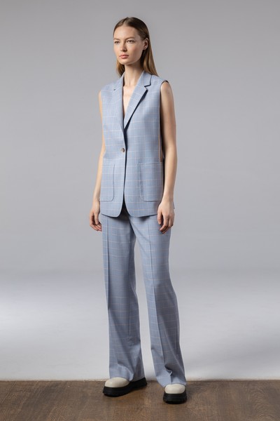 Брюки в клетку свободного кроя VASSA CODE, пол женский, цвет голубой