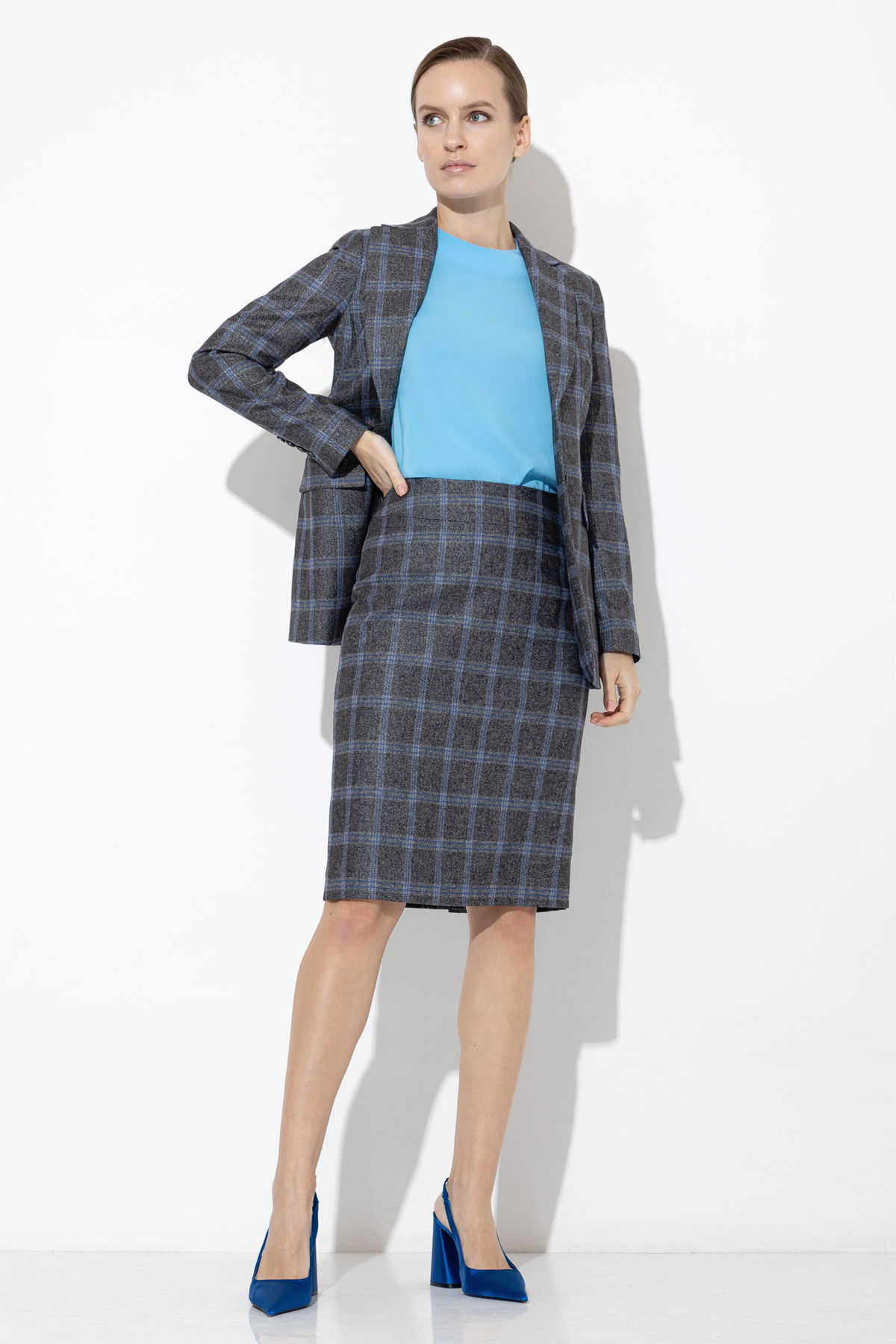 Юбка в клетку VASSA&Co, пол женский, цвет серый