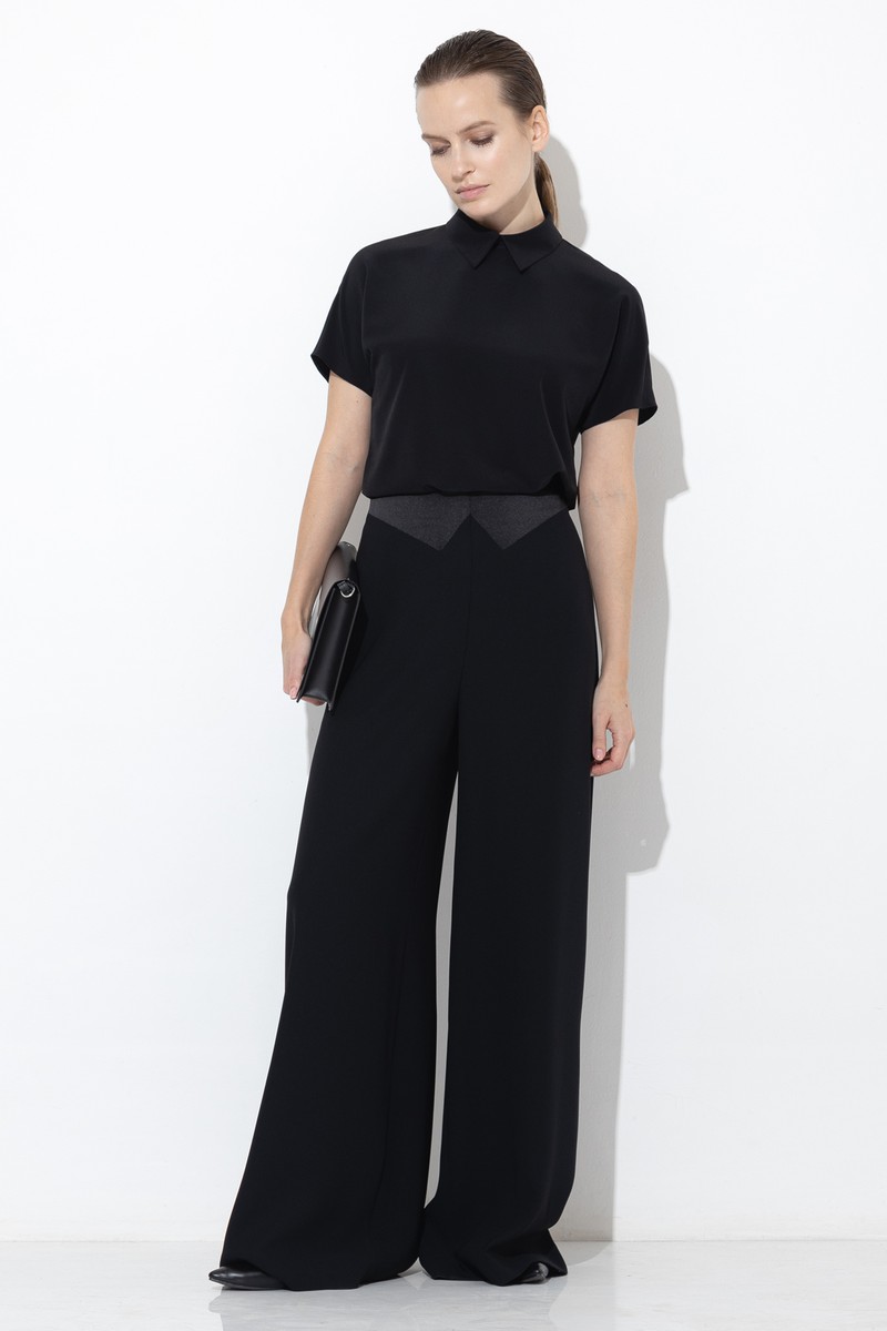 Брюки с атласной кокеткой VASSA&Co, пол женский, цвет черный