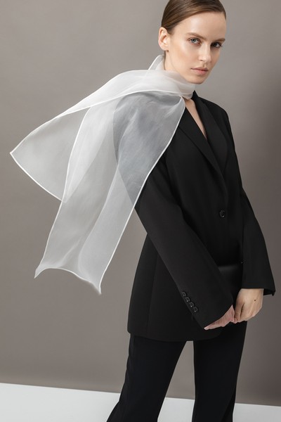 Жакет со съемным шарфом из шелка , пол женский, цвет черный