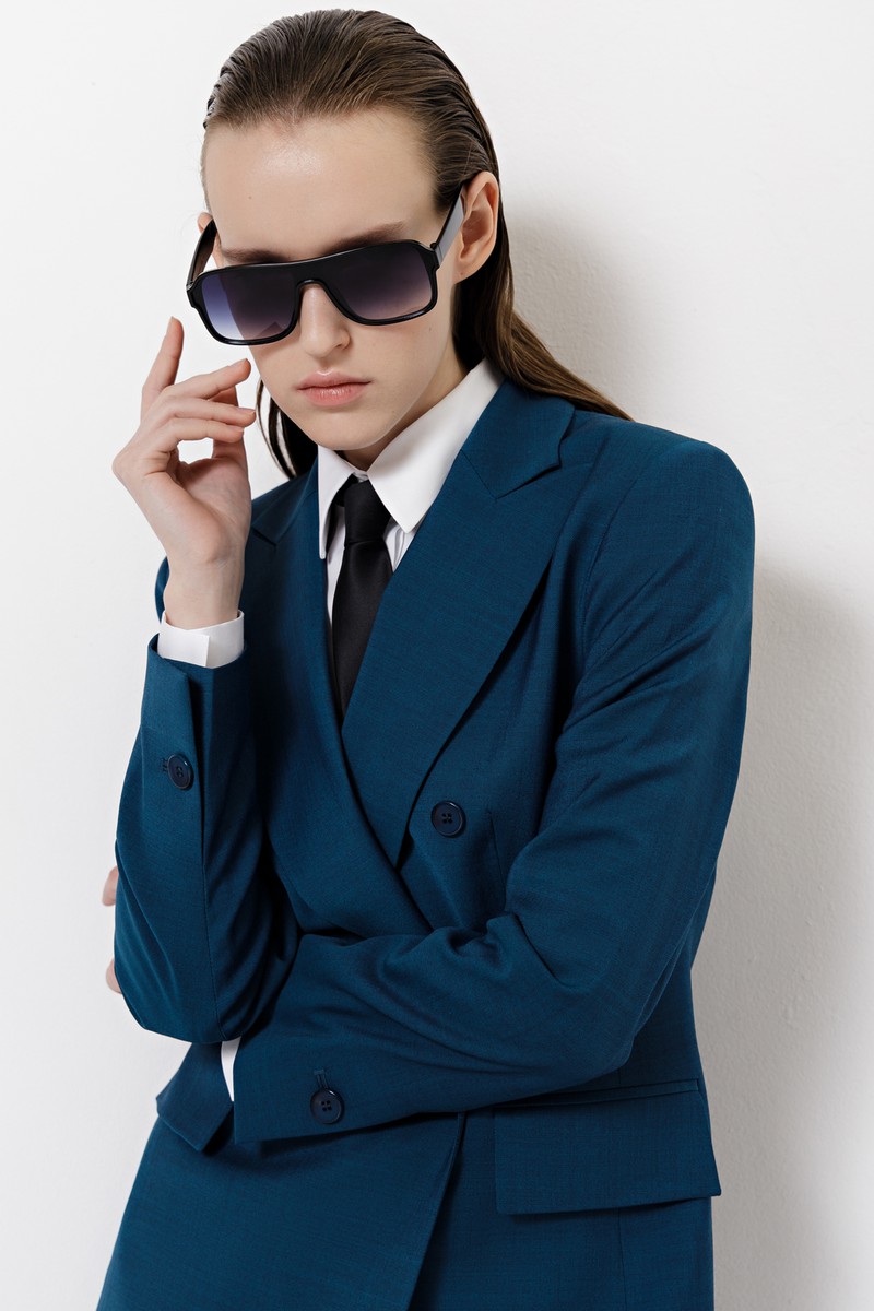 Двубортный жакет VASSA&Co, пол женский, цвет синий