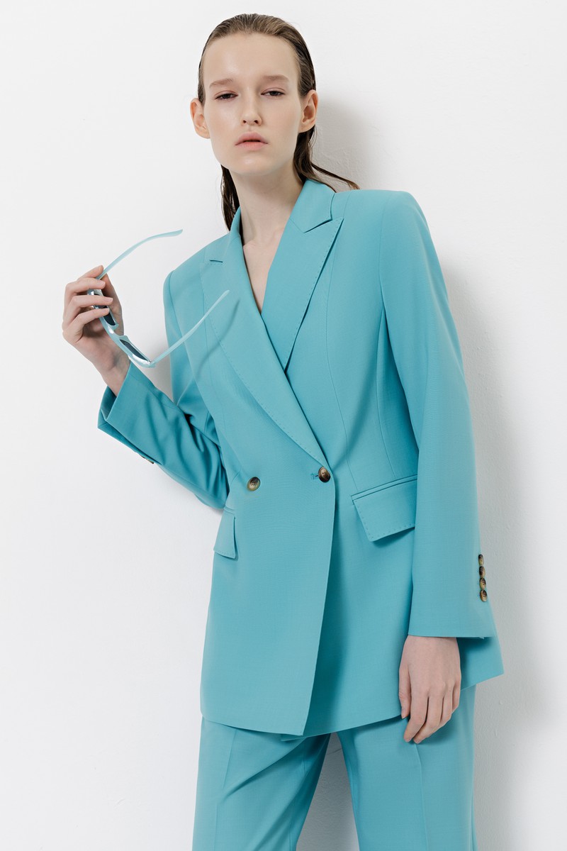 Двубортный жакет VASSA&Co, пол женский, цвет голубой