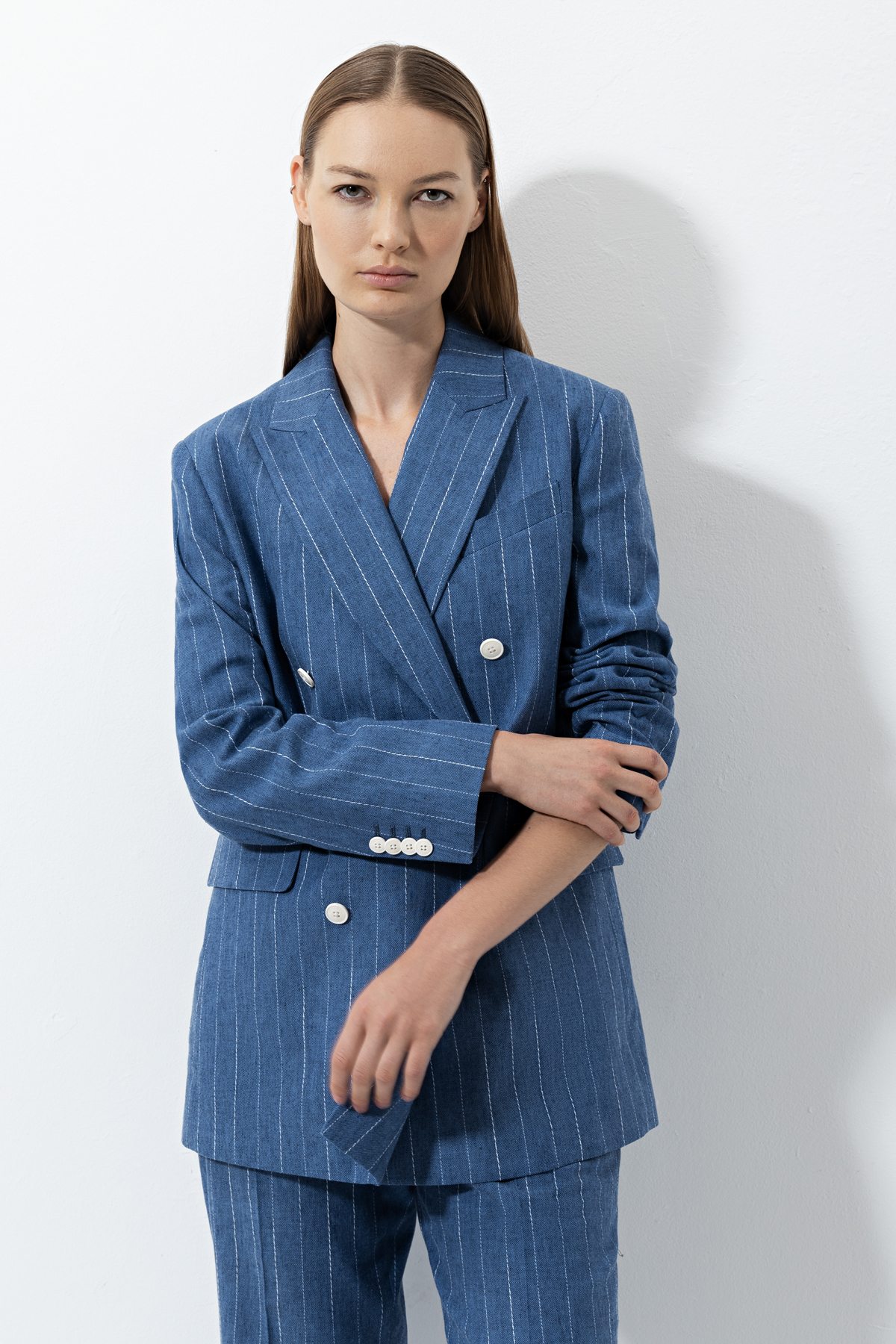 Жакет в полоску , пол женский, цвет синий
