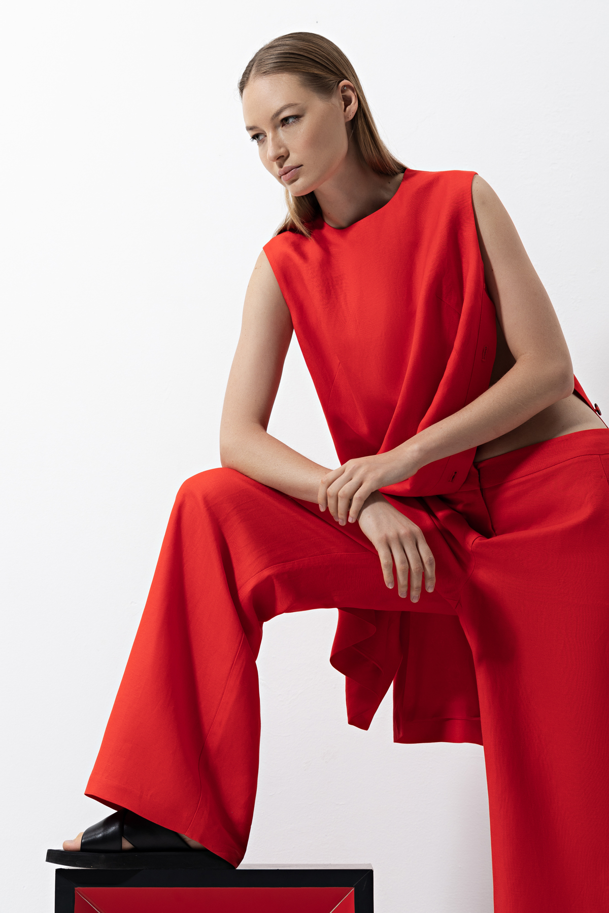 Платье из вискозы и льна , пол женский, цвет красный