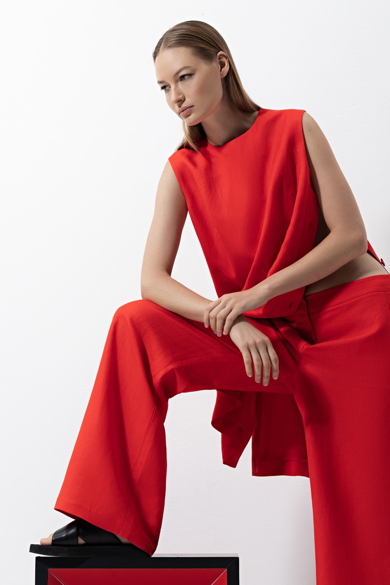 Платье из вискозы и льна , пол женский, цвет красный