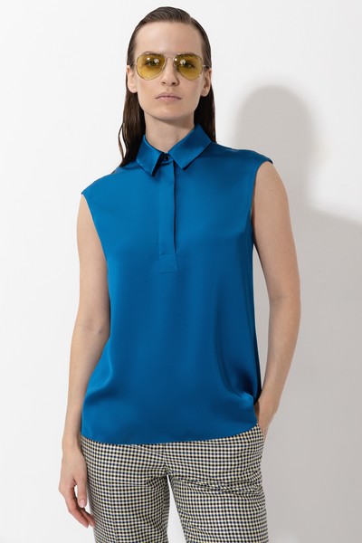 Блузка с рубашечным воротником VASSA&Co, пол женский, цвет синий