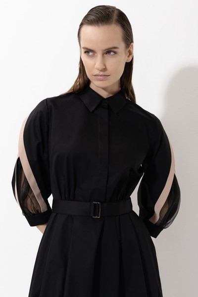 Платье с вставками из органзы VASSA&Co, пол женский, цвет черный