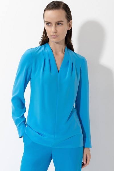 Блузка с декоративными складками VASSA&Co, пол женский, цвет голубой