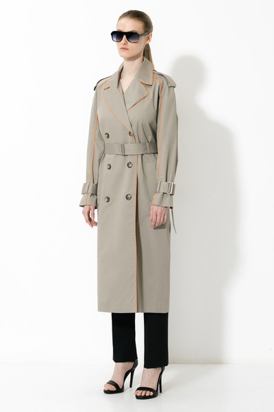 Тренч с контрастной отделкой VASSA&Co, пол женский, цвет зеленый