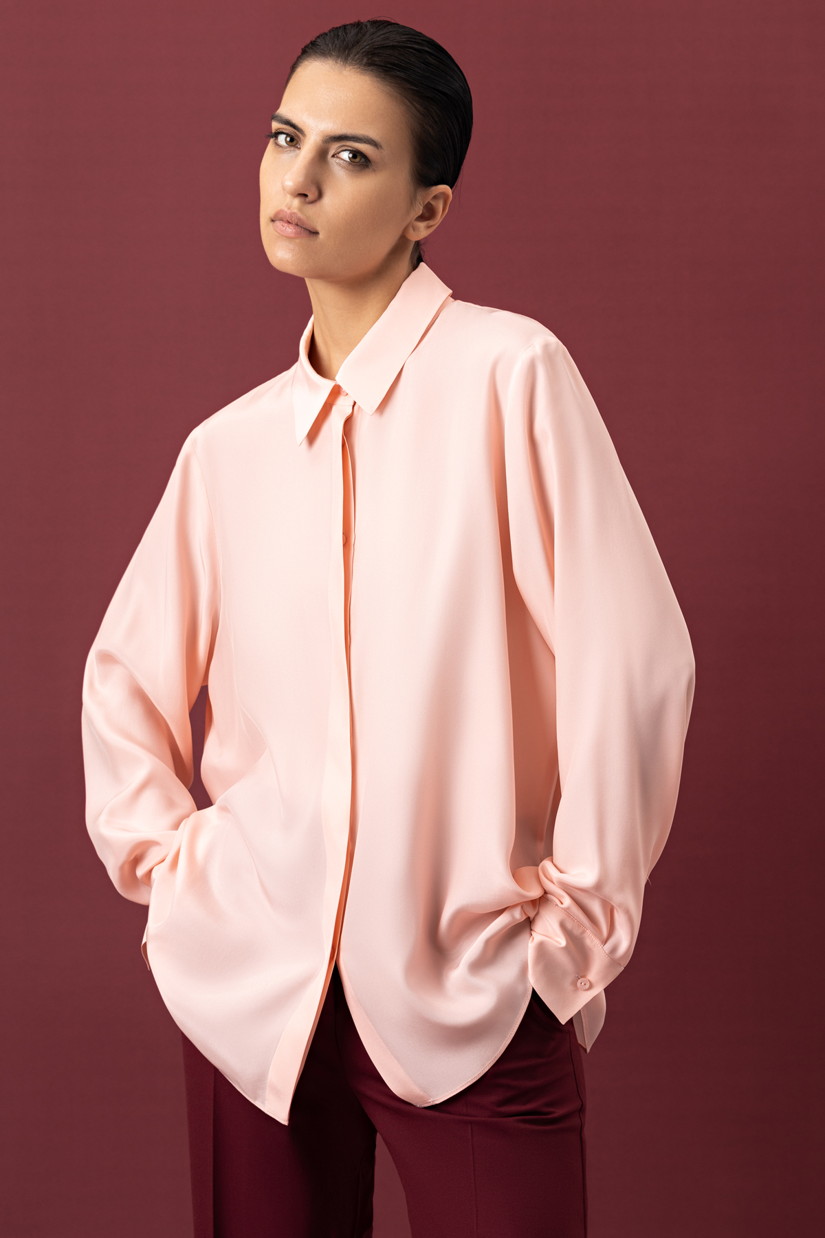 Блузка из шелка VASSA&Co, пол женский, цвет розовый