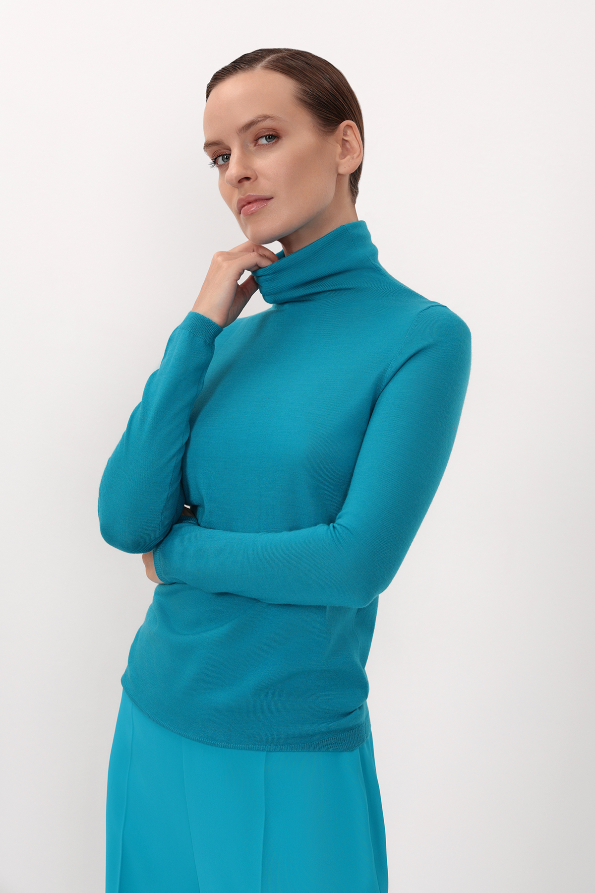 Водолазка из шерсти VASSA&Co, пол женский, цвет голубой