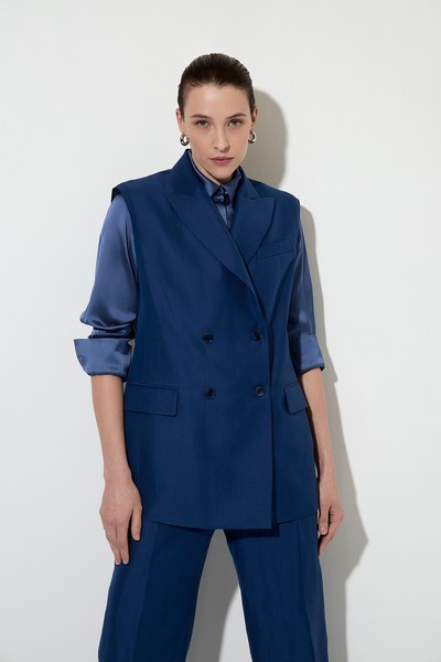 Удлиненный жилет свободного силуэта , пол женский, цвет синий