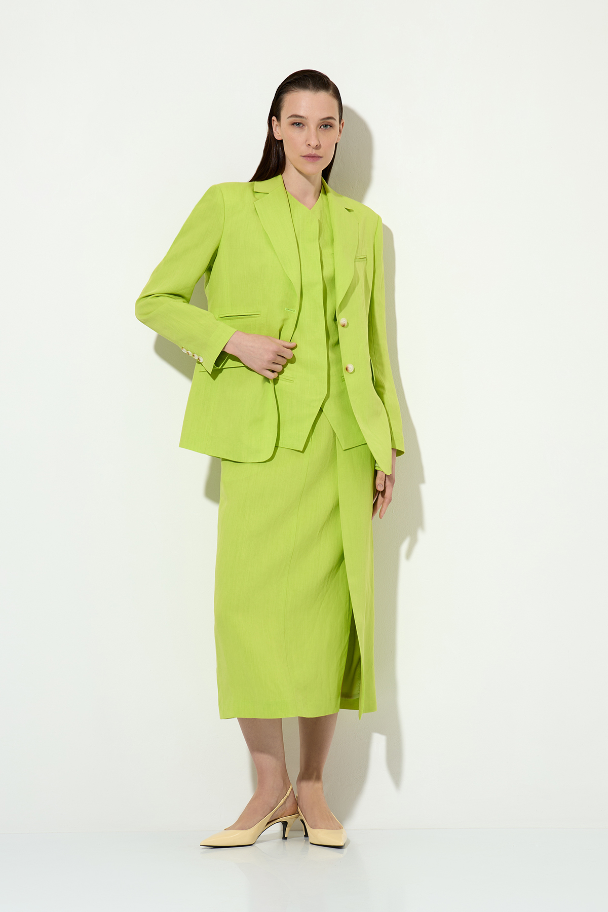 Half-linen skirt , пол female, цвет зеленый