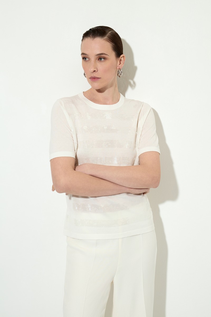 Jumper with sequins VASSA&Co, пол female, цвет бежевый