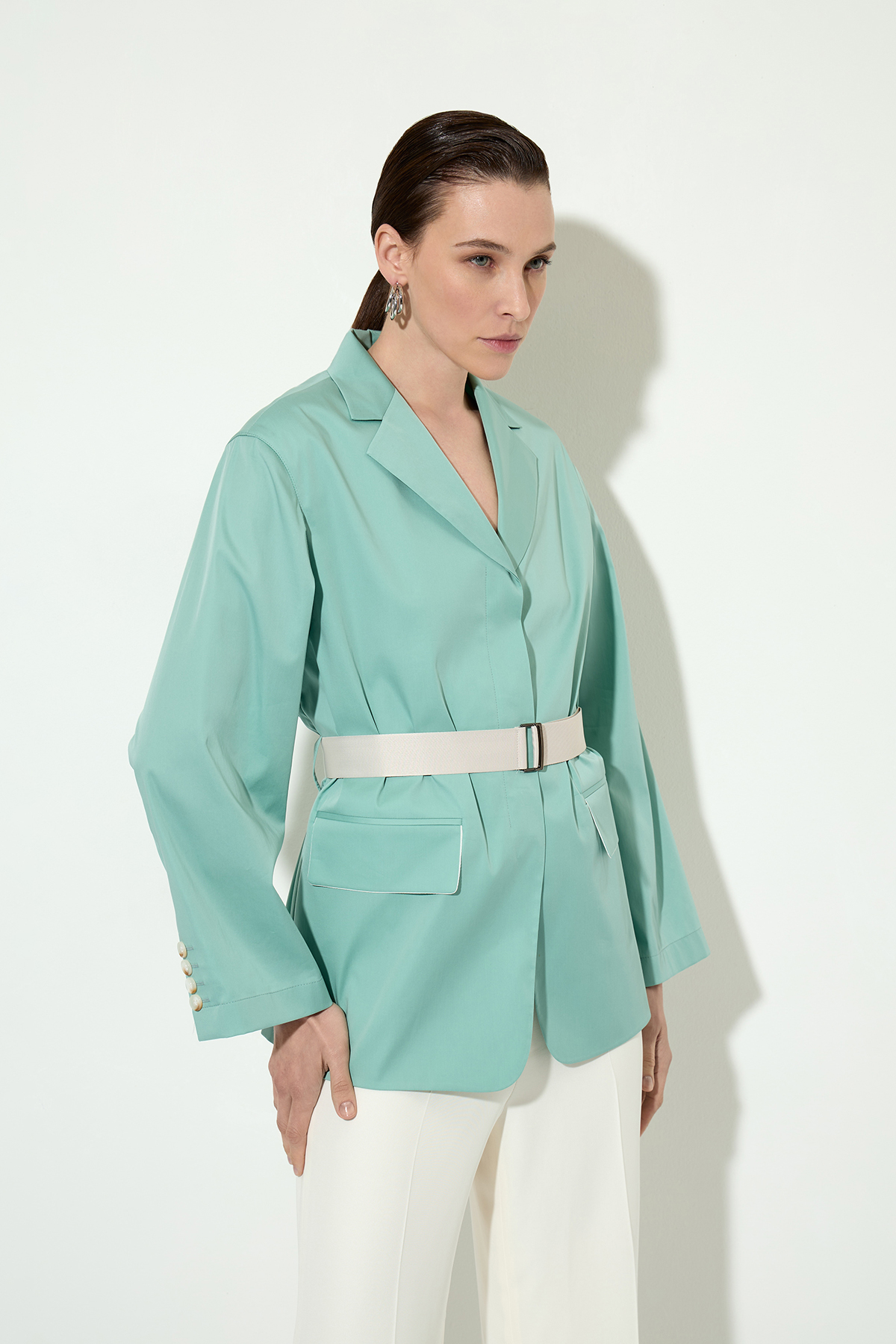 Cotton jacket with belt VASSA&Co, пол female, цвет зеленый