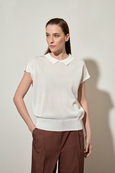 Джемпер-поло из вискозы и шелка VASSA CODE, пол female, цвет white