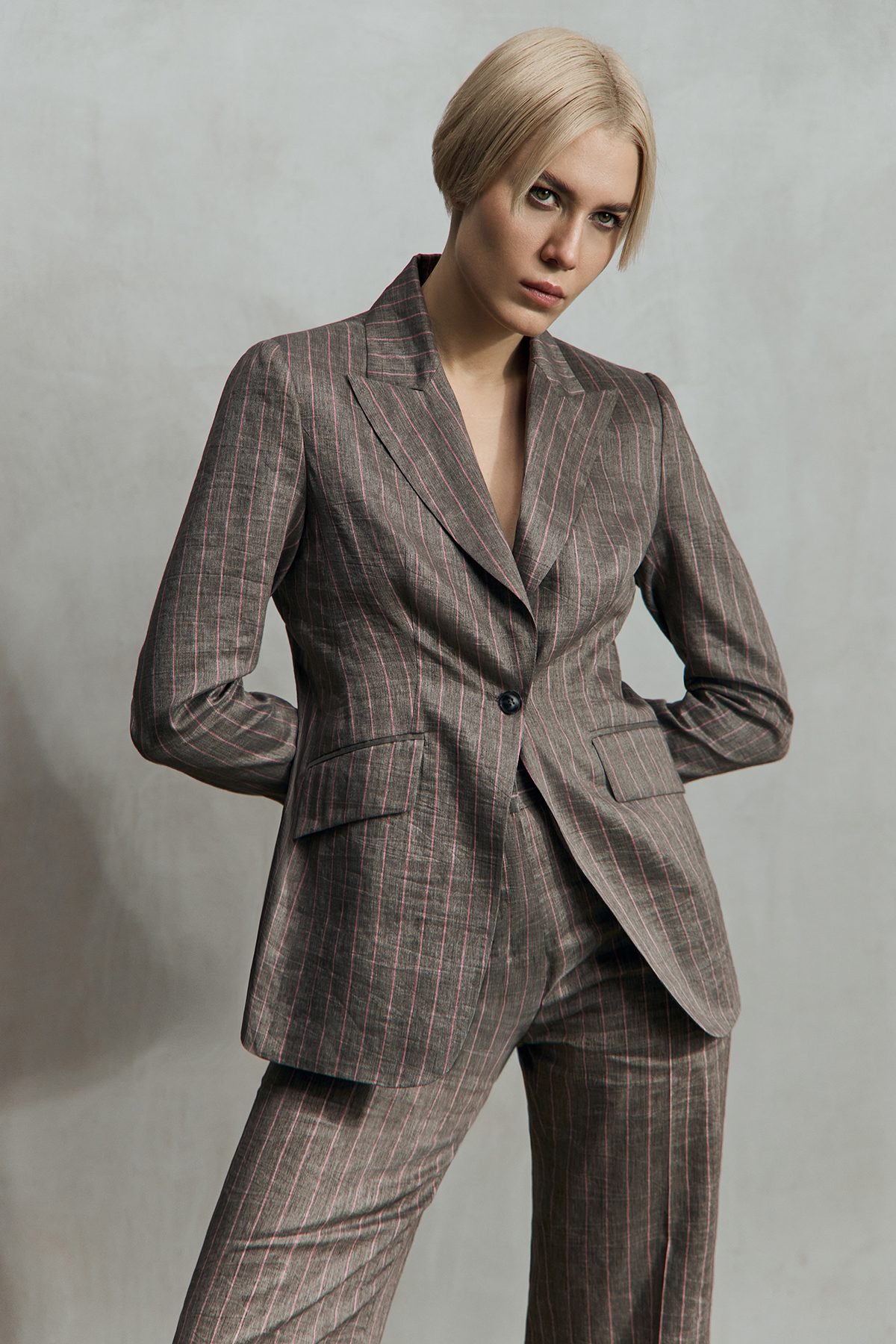 Single-breasted linen jacket VASSA&Co, пол female, цвет серый