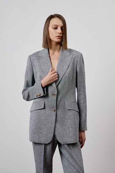 Однобортный жакет из льна и хлопка VASSA CODE, пол female, цвет серый