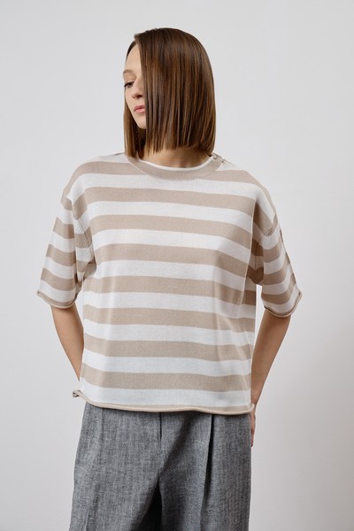 Джемпер в полоску из вискозы и шелка VASSA CODE, пол female, цвет brown