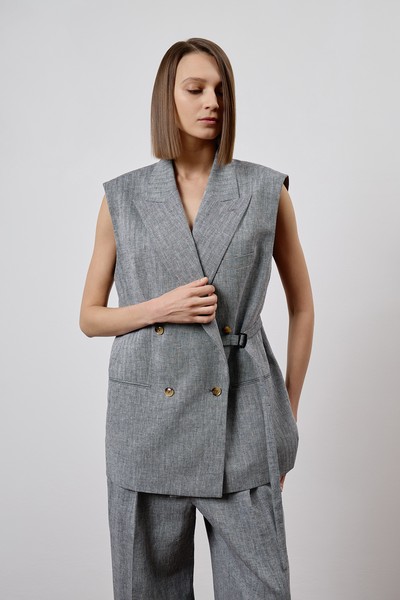 Жилет с асимметричным запахом VASSA CODE, пол female, цвет серый