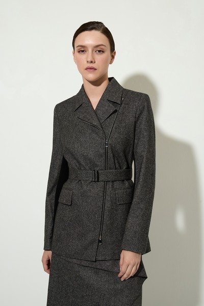 Жакет на молнии с поясом VASSA&Co, пол female, цвет серый
