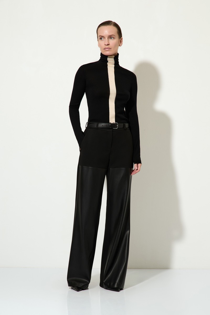 Широкие брюки со вставками из экокожи VASSA&Co, пол female, цвет black