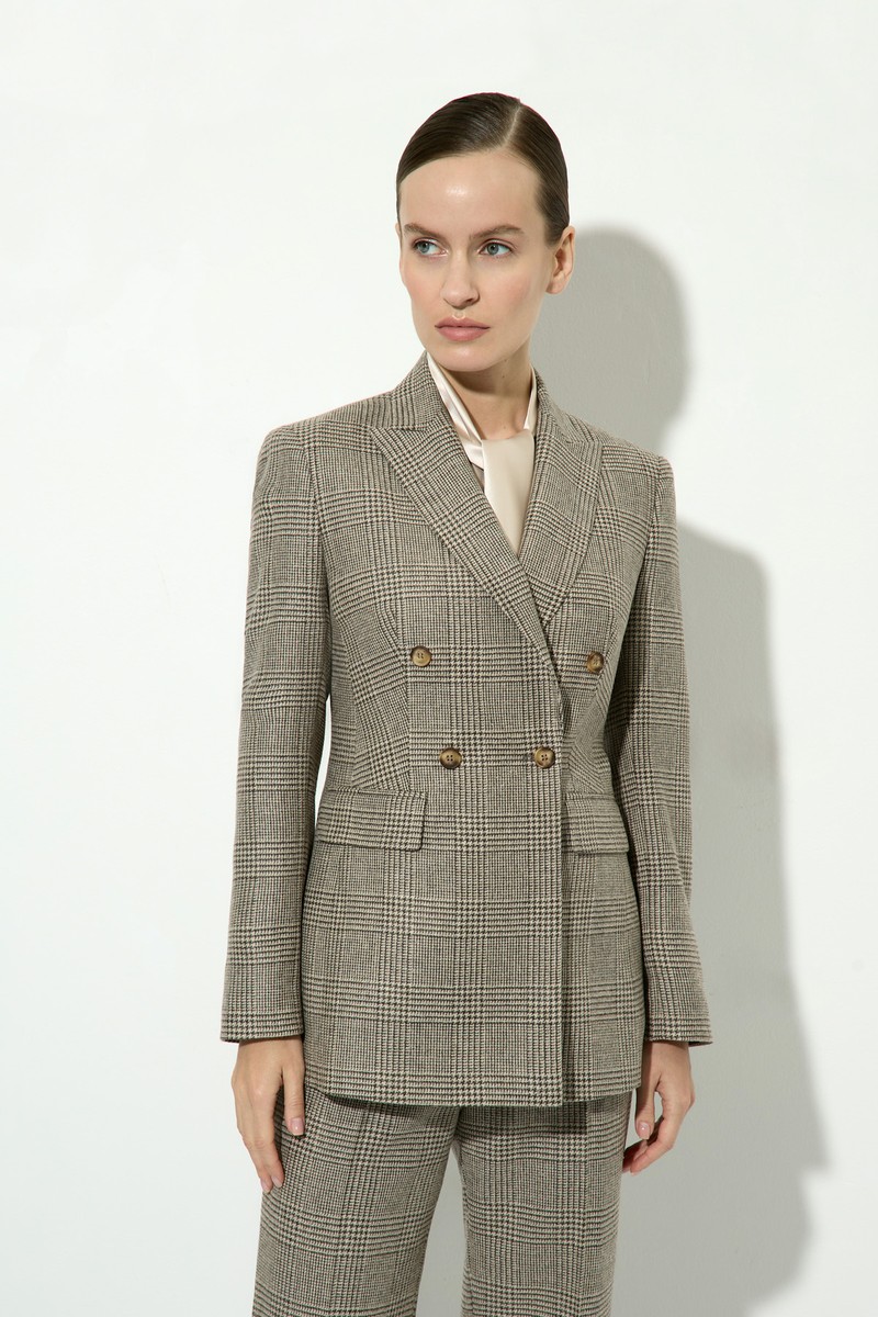 Жакет двубортный в клетку VASSA&Co, пол female, цвет brown