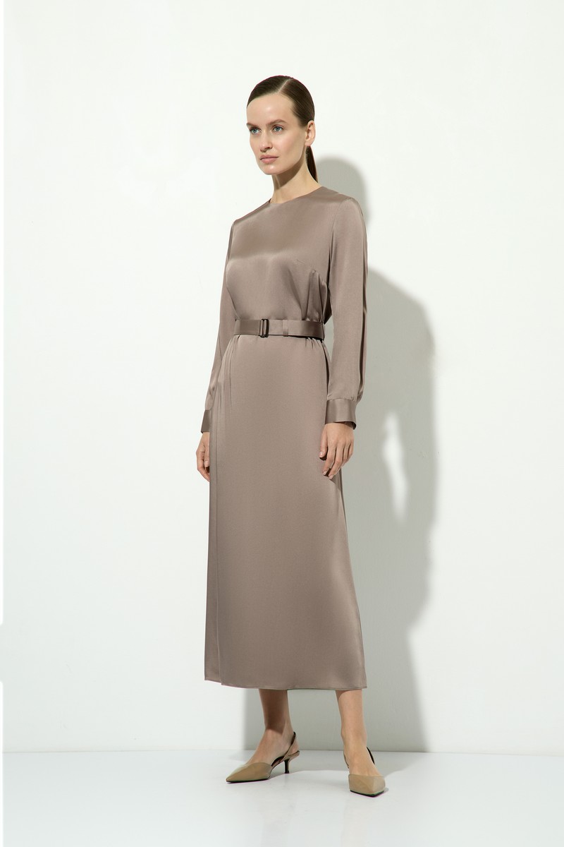 Платье атласное VASSA&Co, пол женский, цвет коричневый