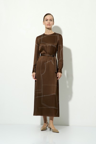 Платье атласное с принтом VASSA&Co, пол женский, цвет коричневый