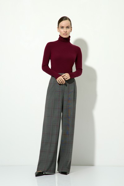 Брюки широкие в клетку VASSA CODE, VASSA&Co, пол female, цвет серый