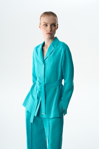 Жакет с поясом VASSA&Co, пол женский, цвет голубой