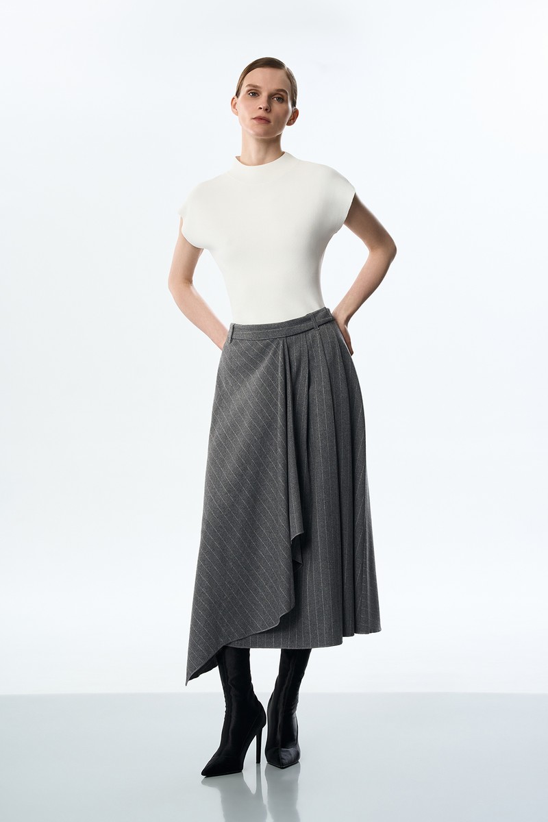Юбка длинная в полоску VASSA CODE, пол женский, цвет серый