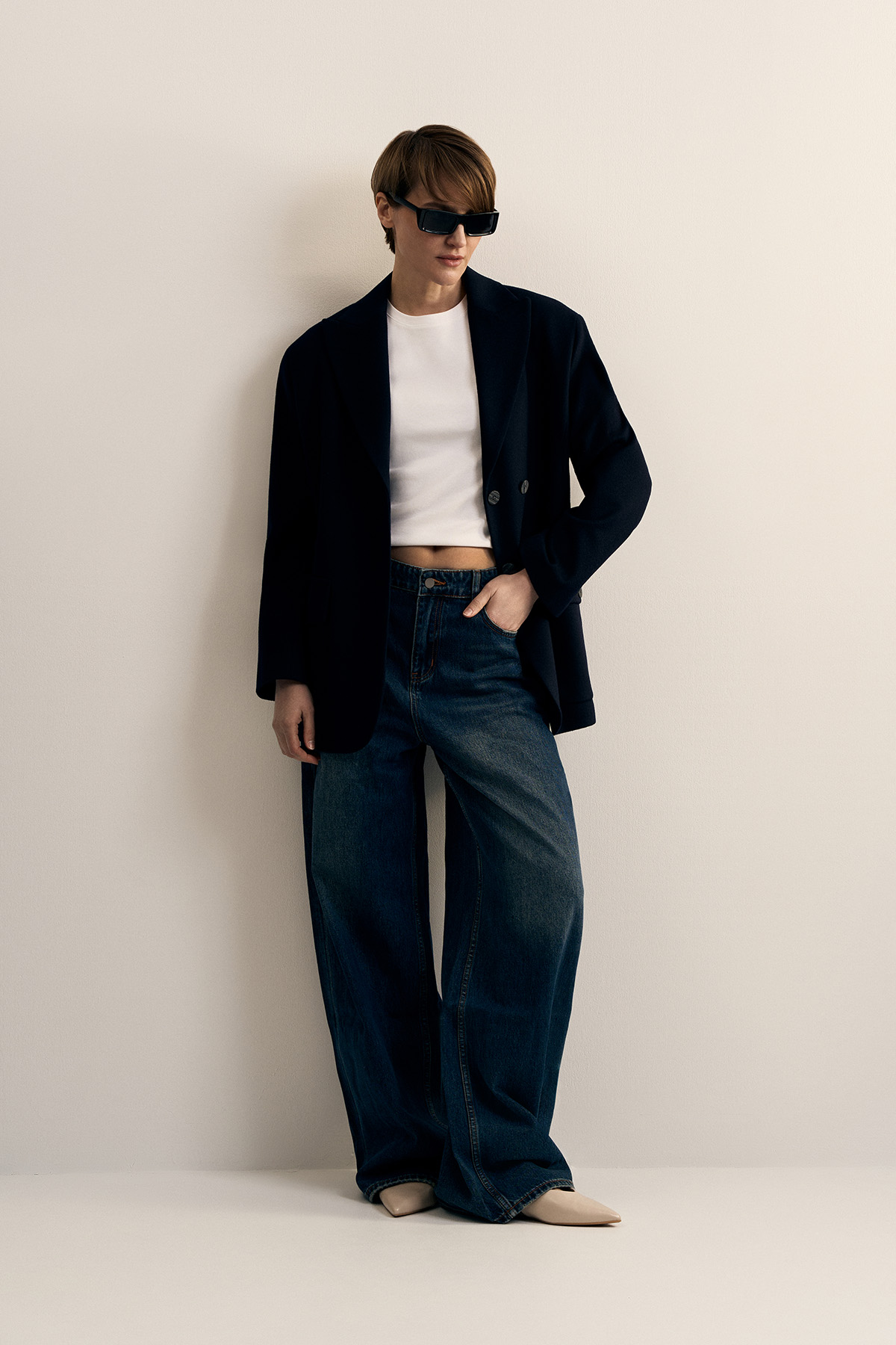 Джинсы широкие VASSA CODE, пол female, цвет синий