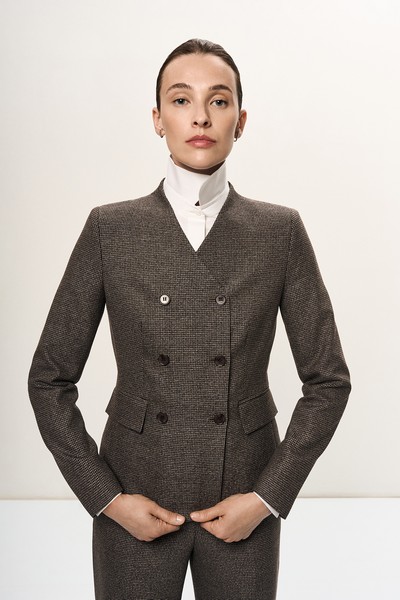 Жакет двубортный без лацканов VASSA&Co, пол female, цвет brown