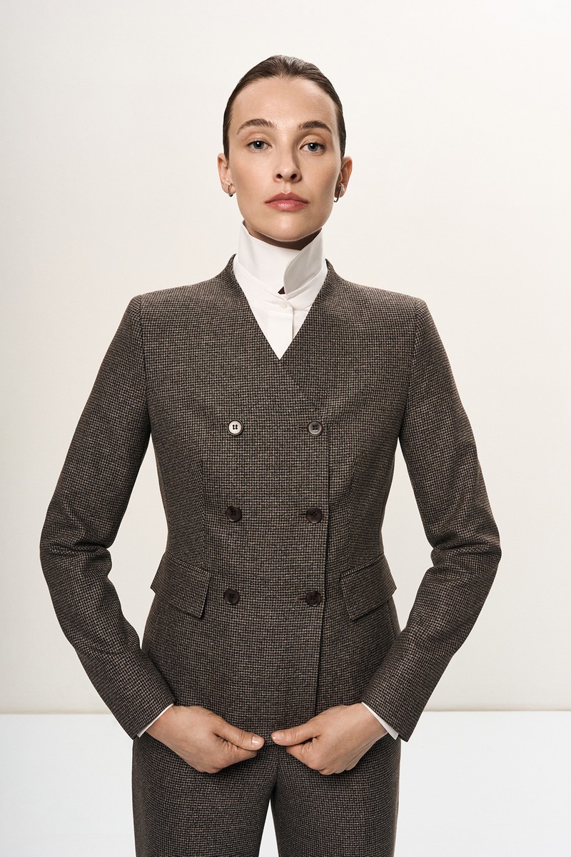 Жакет двубортный без лацканов VASSA&Co, пол female, цвет brown