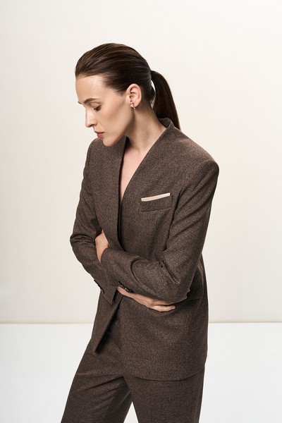 Жакет приталенный в клетку VASSA&Co, пол female, цвет brown