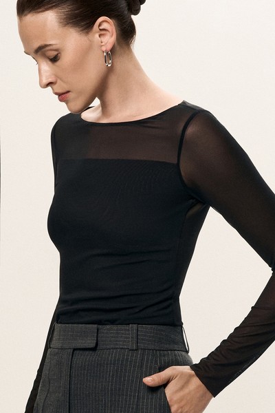 Блузка из сетчатой ткани VASSA&Co, пол female, цвет black