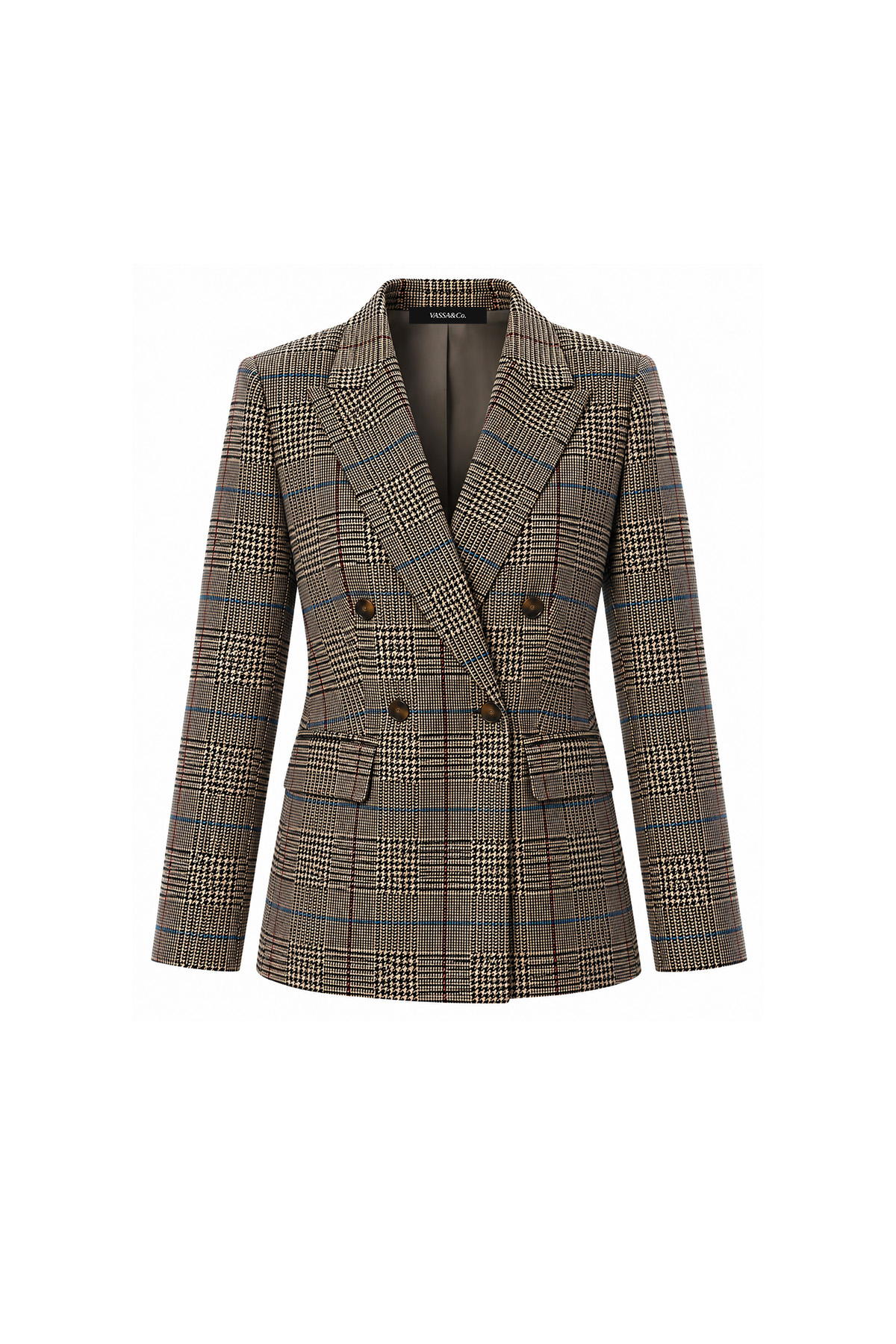 Двубортный жакет в клетку VASSA&Co, пол female, цвет brown