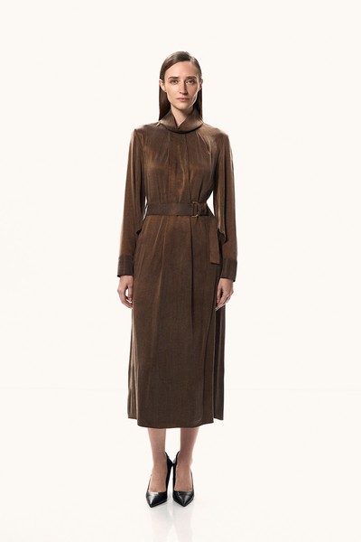 Платье с поясом и воротником-стойкой VASSA&Co, пол female, цвет brown