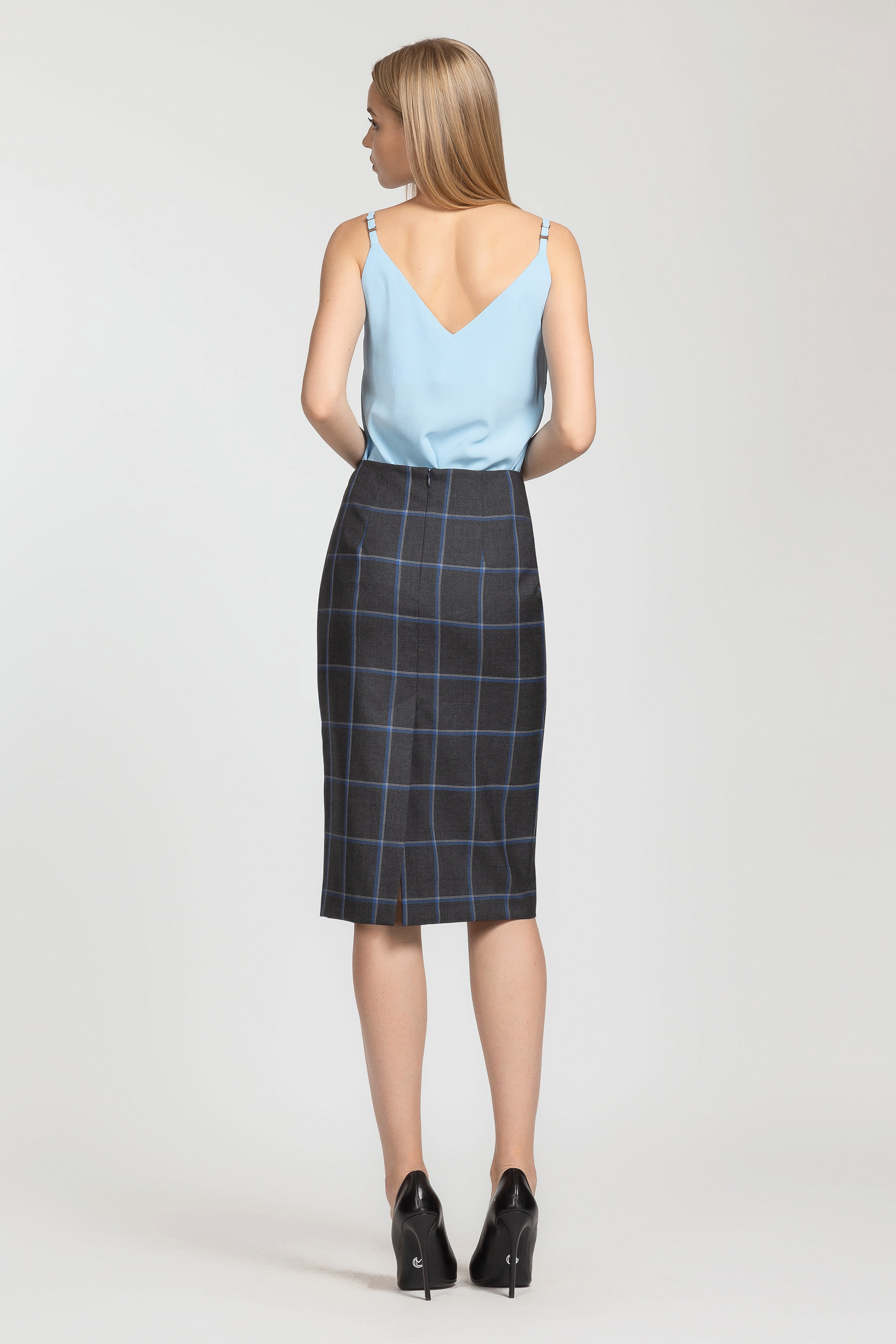 Зауженная юбка в клетку с высокой посадкой VASSA&Co, пол женский, цвет серый, фото №3