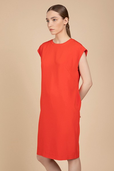 Свободное платье с короткими рукавами VASSA&Co, пол женский, цвет красный, фото №3