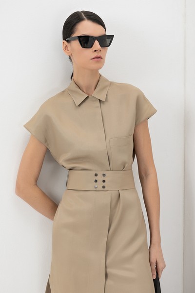 Платье со спортивными деталями VASSA&Co, пол женский, цвет бежевый, фото №3