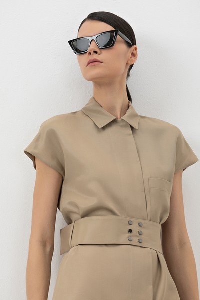 Платье со спортивными деталями VASSA&Co, пол женский, цвет бежевый, фото №4