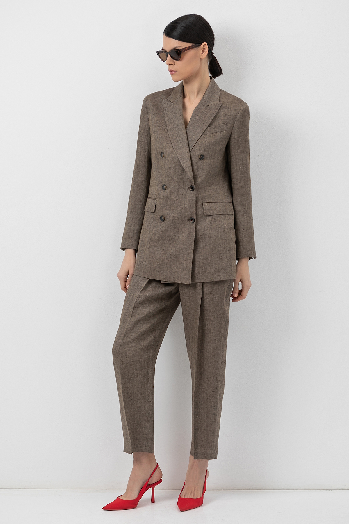 Жакет двубортный VASSA&Co, пол женский, цвет коричневый, фото №3